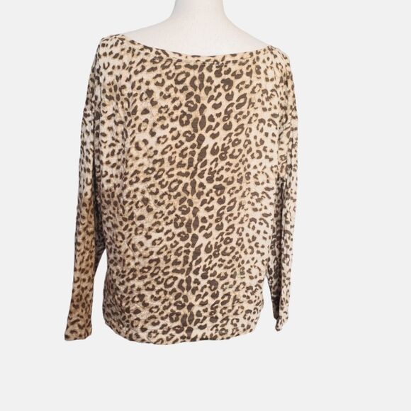 BOSTON PROPER Leopard Print Boat Neck Boxy Fit Top Long Sleeve Shirt L - Picture 2 of 4